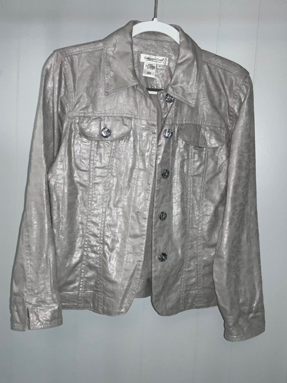 Coldwater Creek silver metallic cotton trucker jacket Sz S